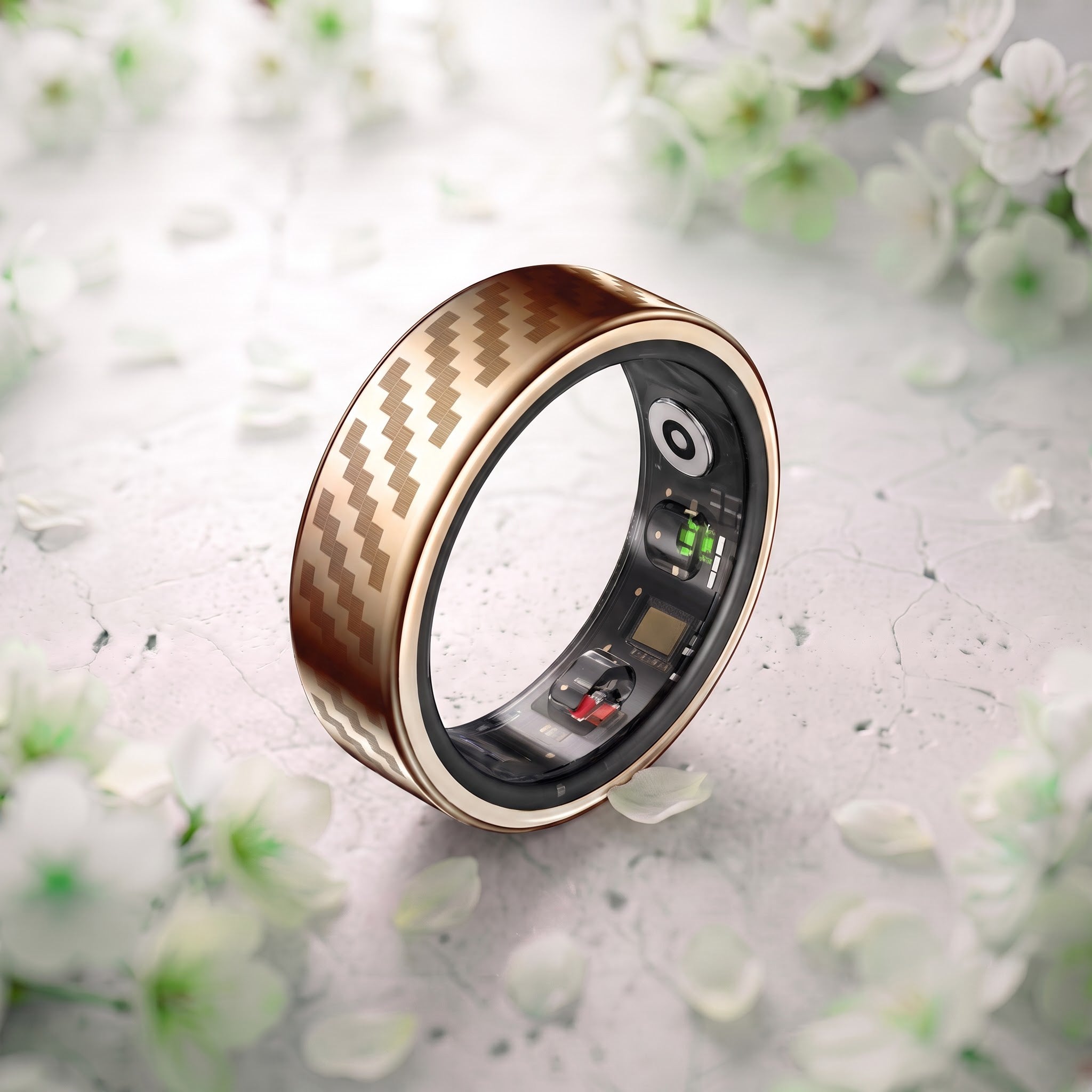 Titan Chevron Pattern Luna Smart Ring IP68 Waterproof Sleep and Fitness Tracker Rings - LN01