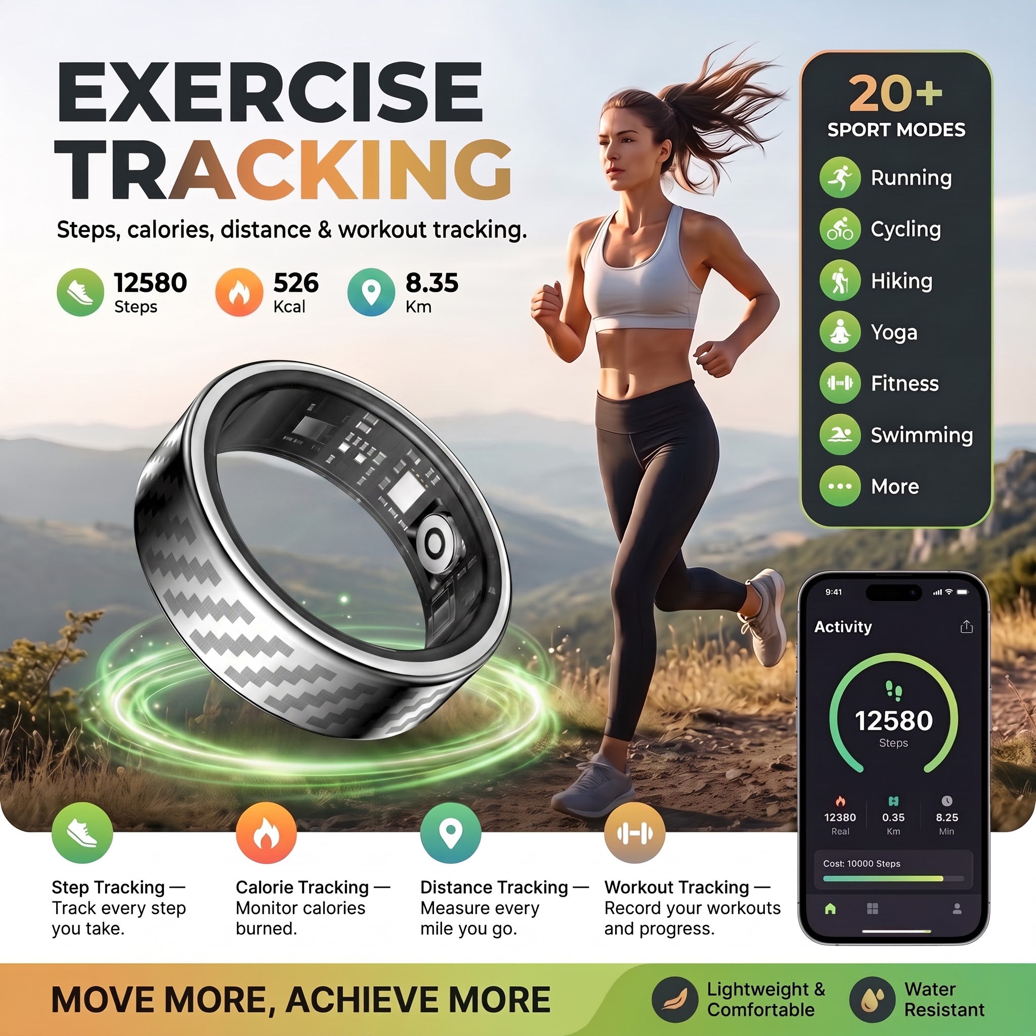 Titan Chevron Pattern Luna Smart Ring IP68 Waterproof Sleep and Fitness Tracker Rings - LN01