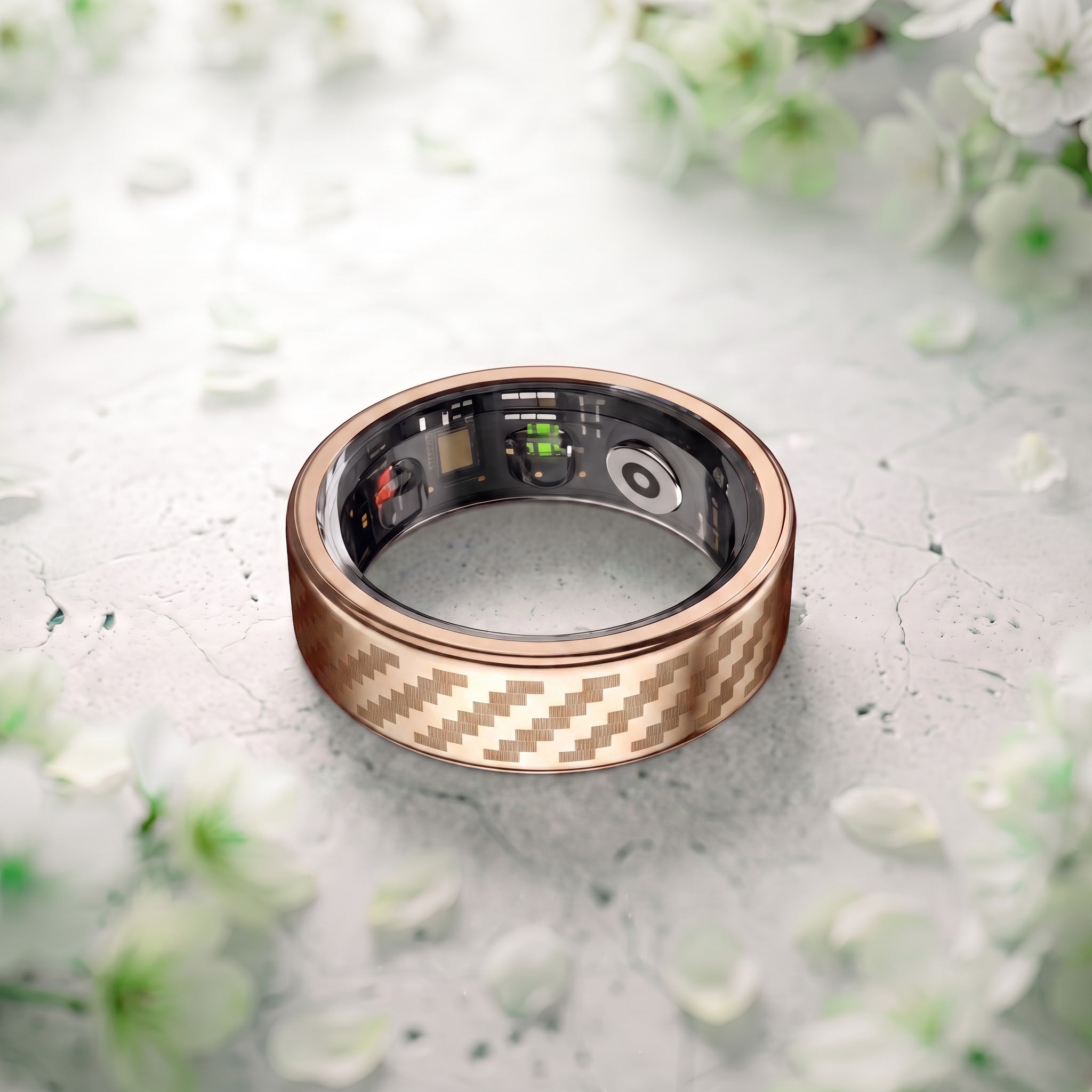 Titan Chevron Pattern Luna Smart Ring IP68 Waterproof Sleep and Fitness Tracker Rings - LN01