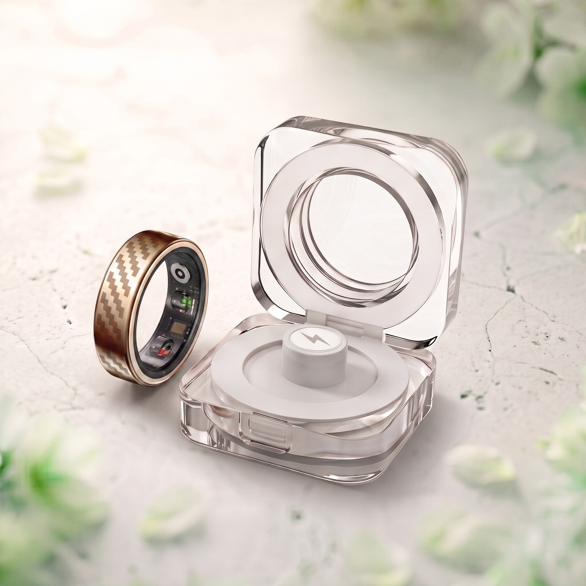 Titan Chevron Pattern Luna Smart Ring IP68 Waterproof Sleep and Fitness Tracker Rings - LN01