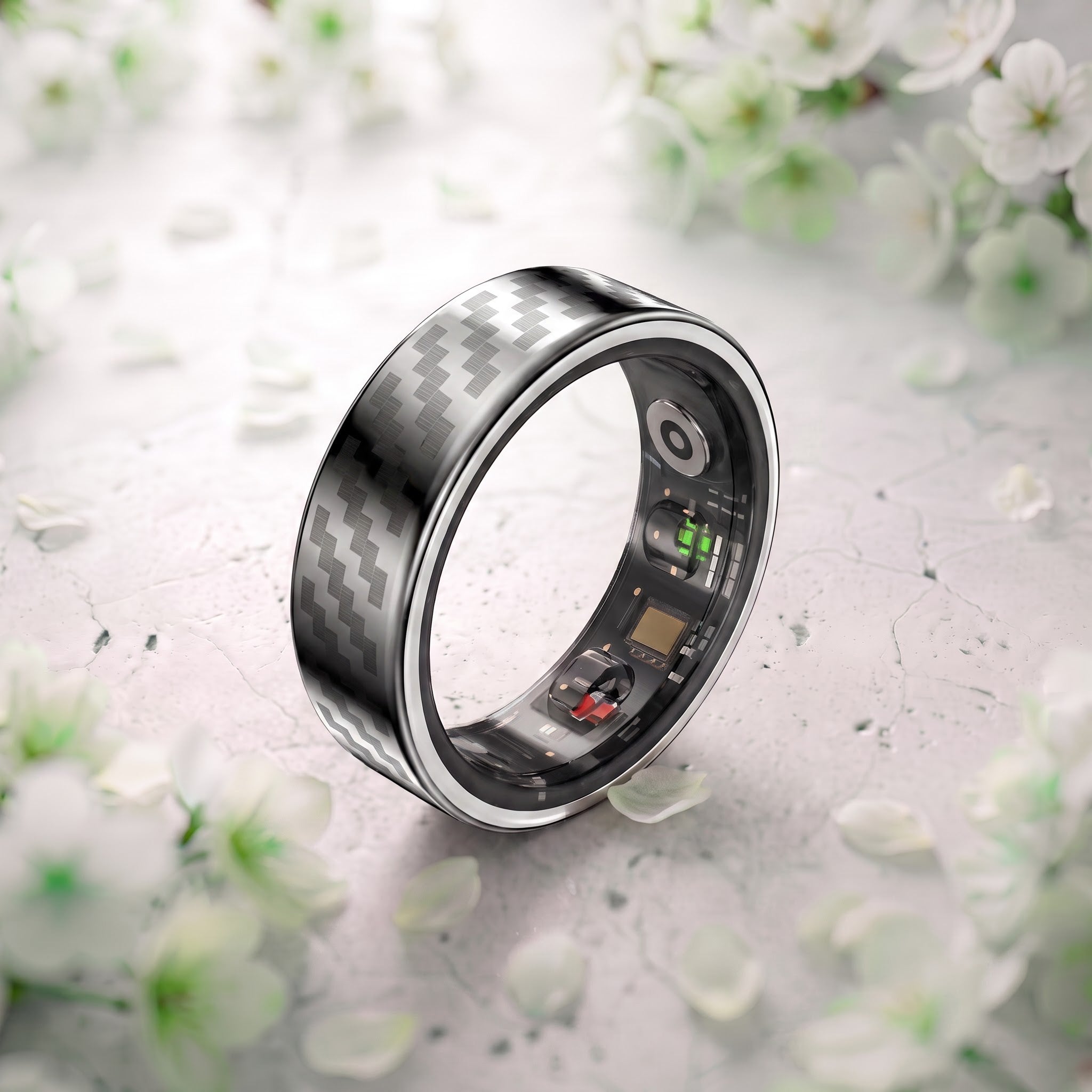Titan Chevron Pattern Luna Smart Ring IP68 Waterproof Sleep and Fitness Tracker Rings - LN01