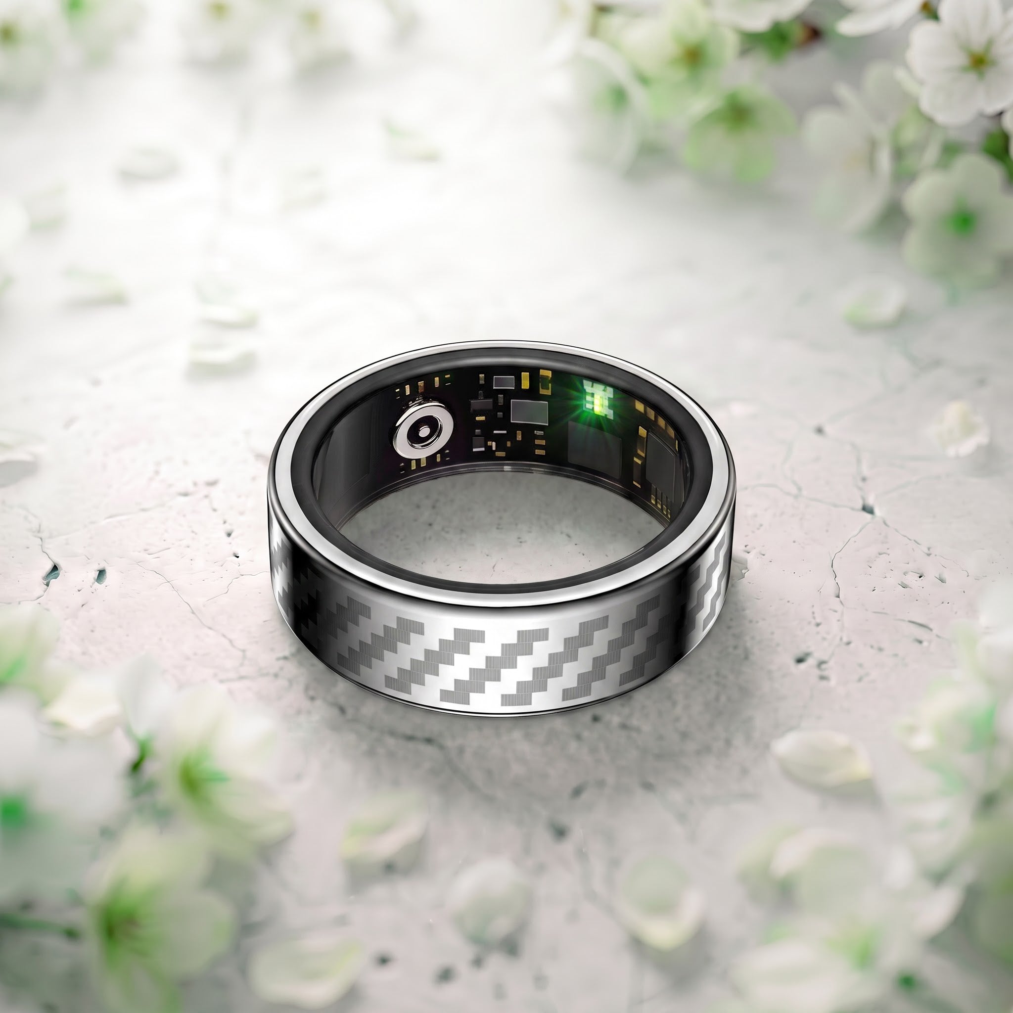 Titan Chevron Pattern Luna Smart Ring IP68 Waterproof Sleep and Fitness Tracker Rings - LN01
