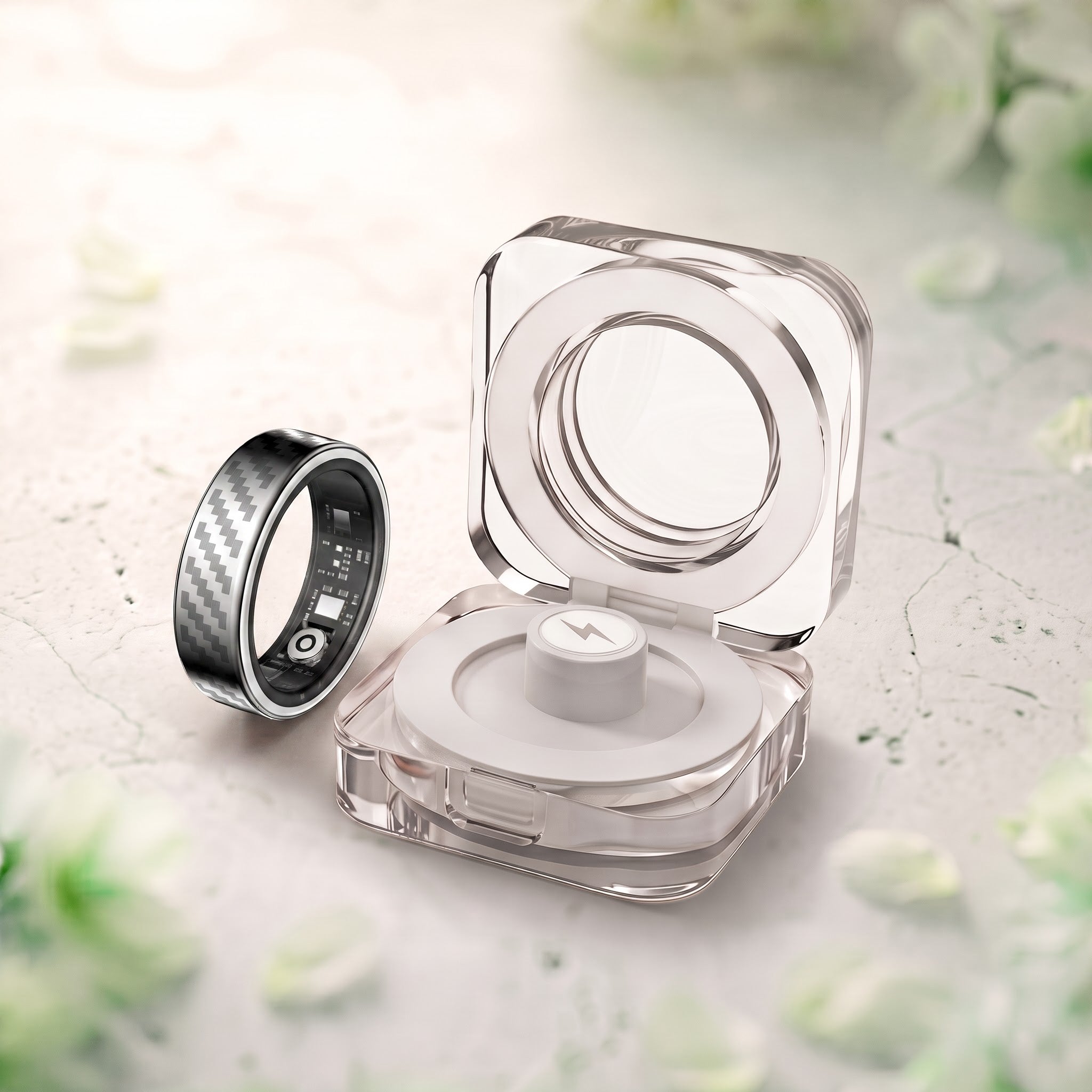 Titan Chevron Pattern Luna Smart Ring IP68 Waterproof Sleep and Fitness Tracker Rings - LN01