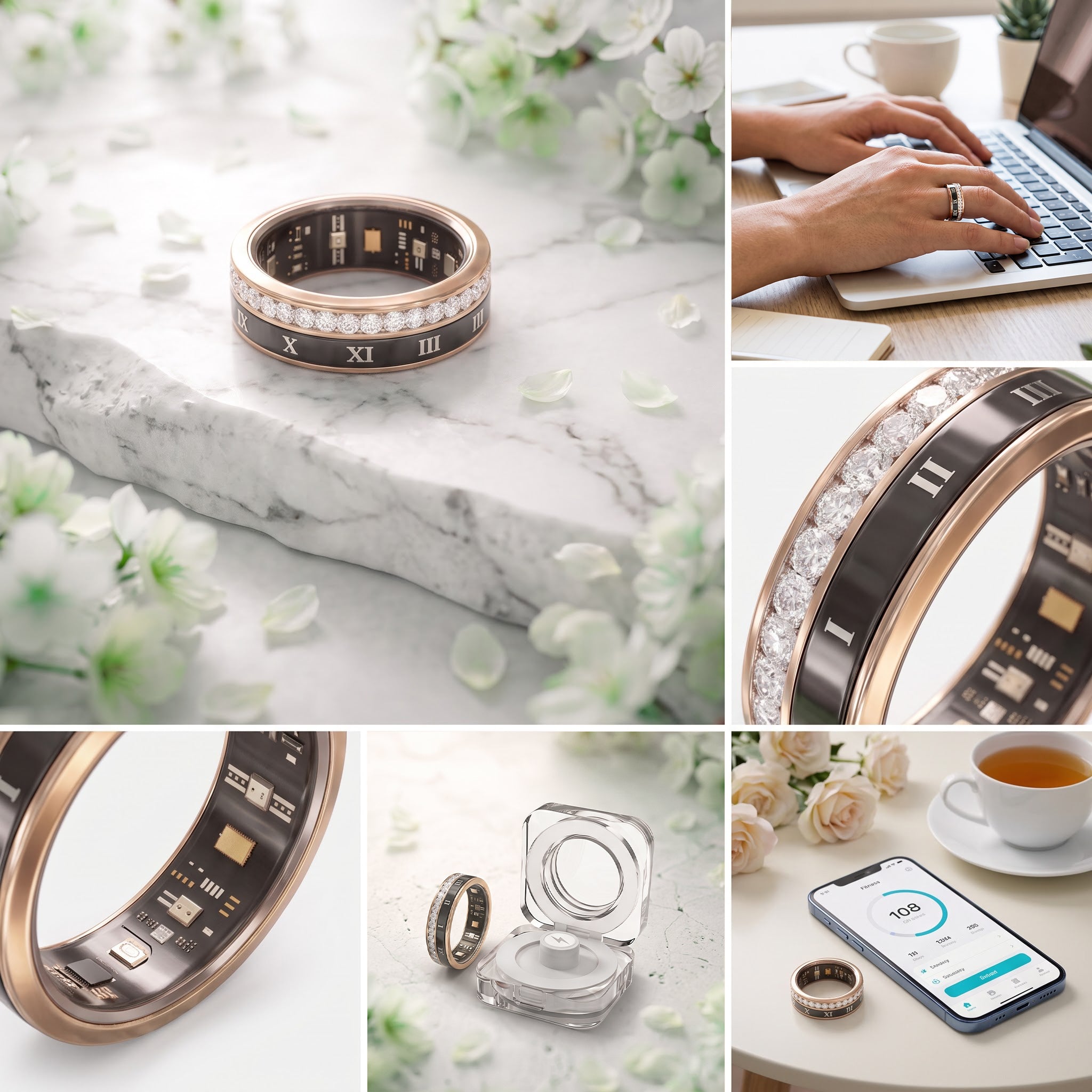 Crystal Luna Smart Ring IP68 Waterproof Sleep and Fitness Tracker Rings - V02