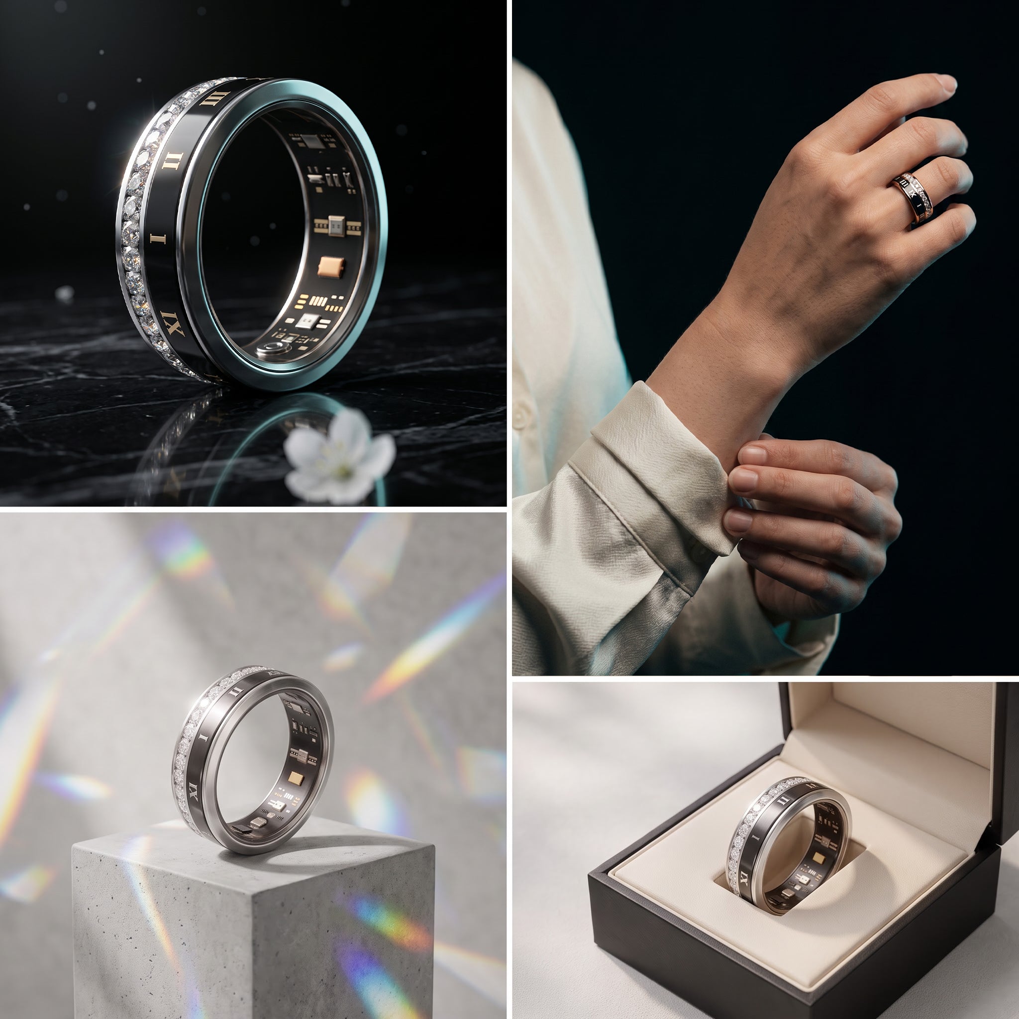 Crystal Luna Smart Ring IP68 Waterproof Sleep and Fitness Tracker Rings - V02