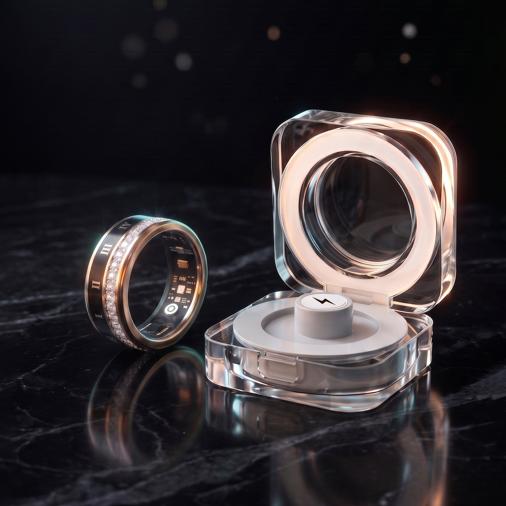 Crystal Luna Smart Ring IP68 Waterproof Sleep and Fitness Tracker Rings - V02