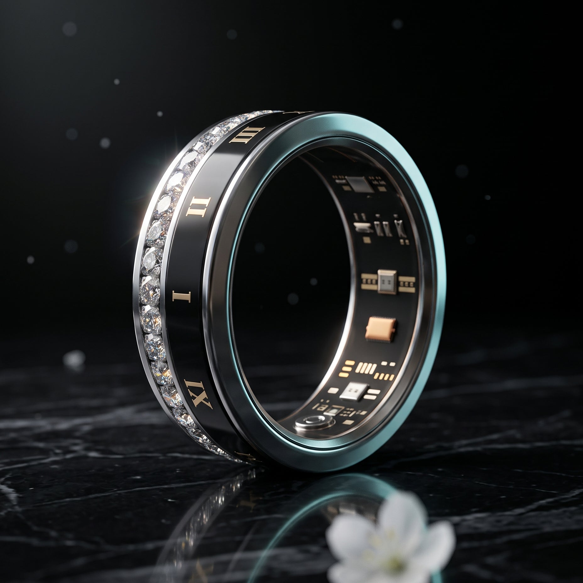 Crystal Luna Smart Ring IP68 Waterproof Sleep and Fitness Tracker Rings - V02