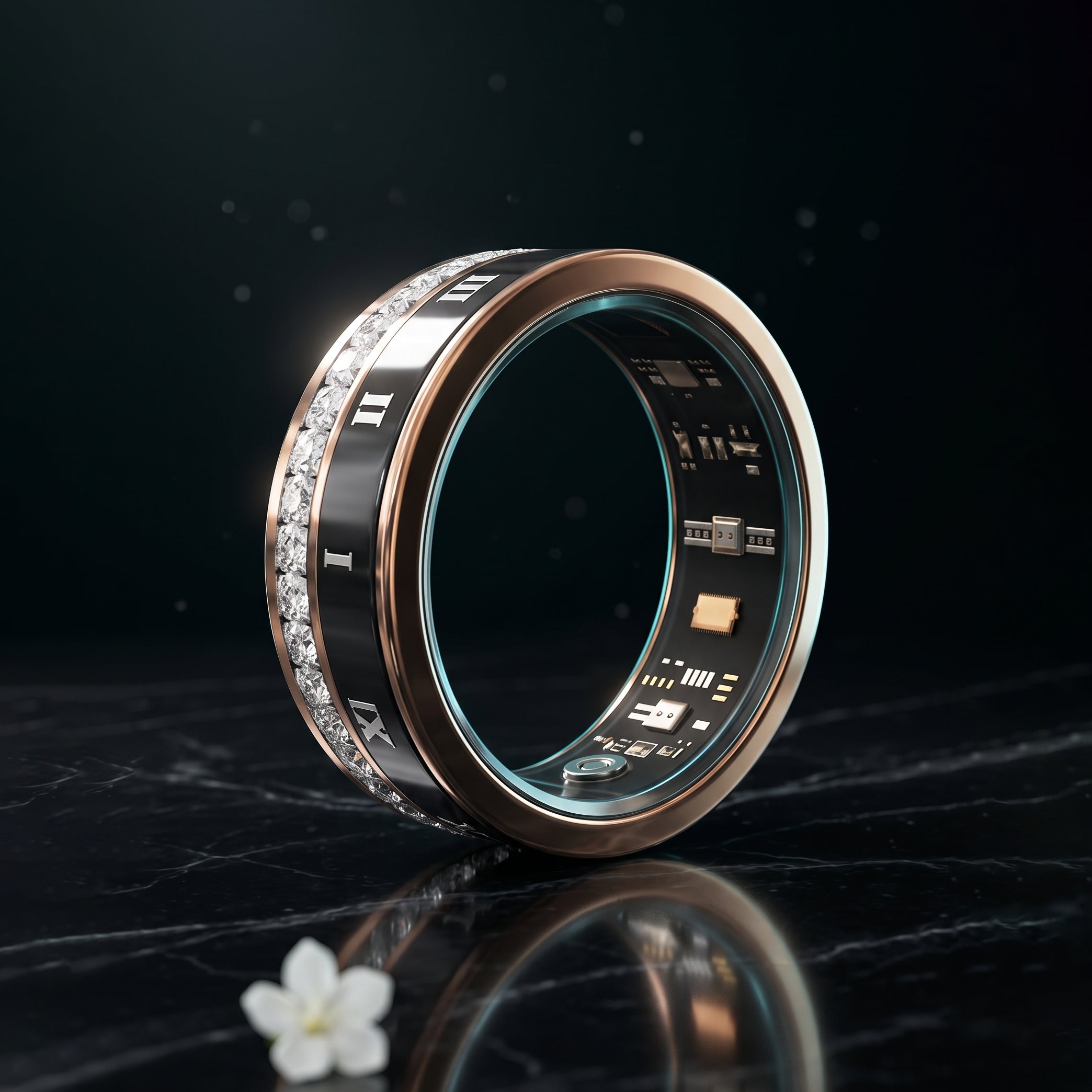 Crystal Luna Smart Ring IP68 Waterproof Sleep and Fitness Tracker Rings - V02