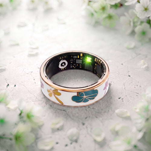 Dragonfly And Flowers Abstract Artwork Luna Smart Ring IP68 Waterproof Sleep and Fitness Tracker Rings - DAA02
