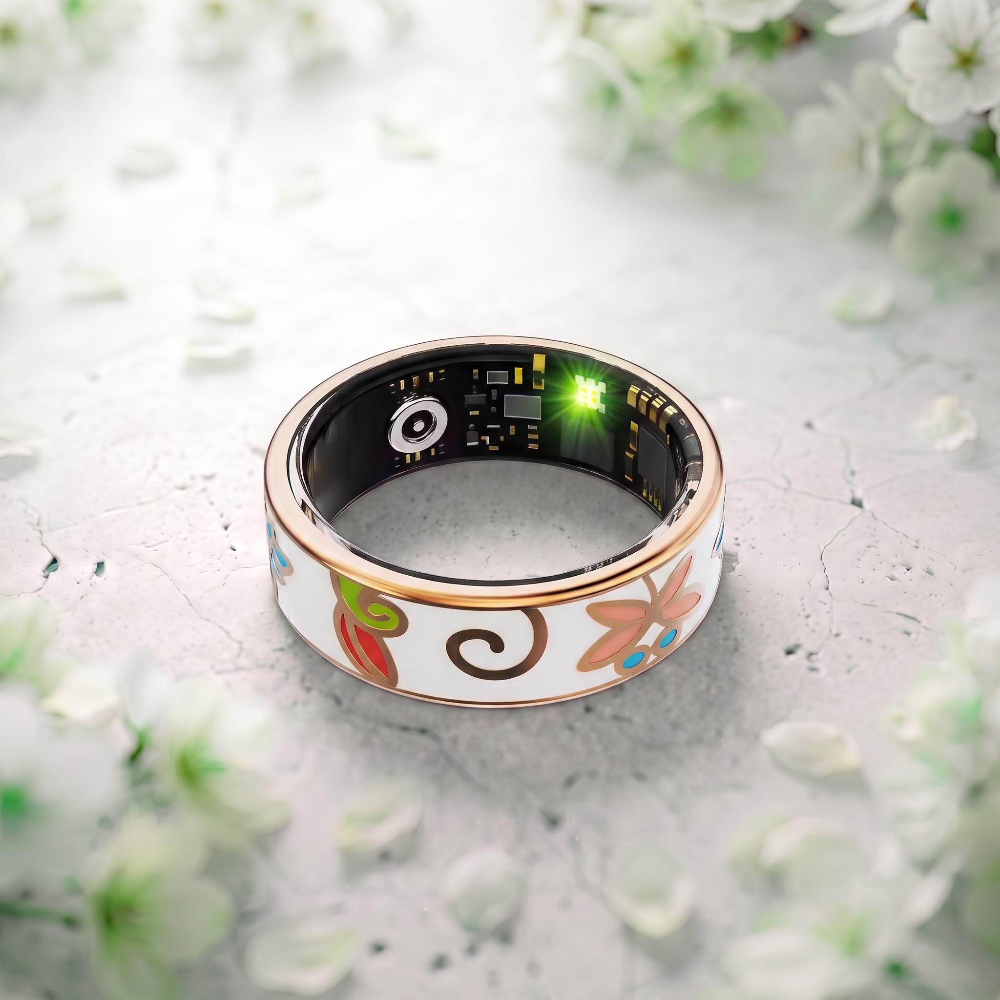 Dragonfly Abstract Artwork Luna Smart Ring IP68 Waterproof Sleep and Fitness Tracker Rings - DAA01