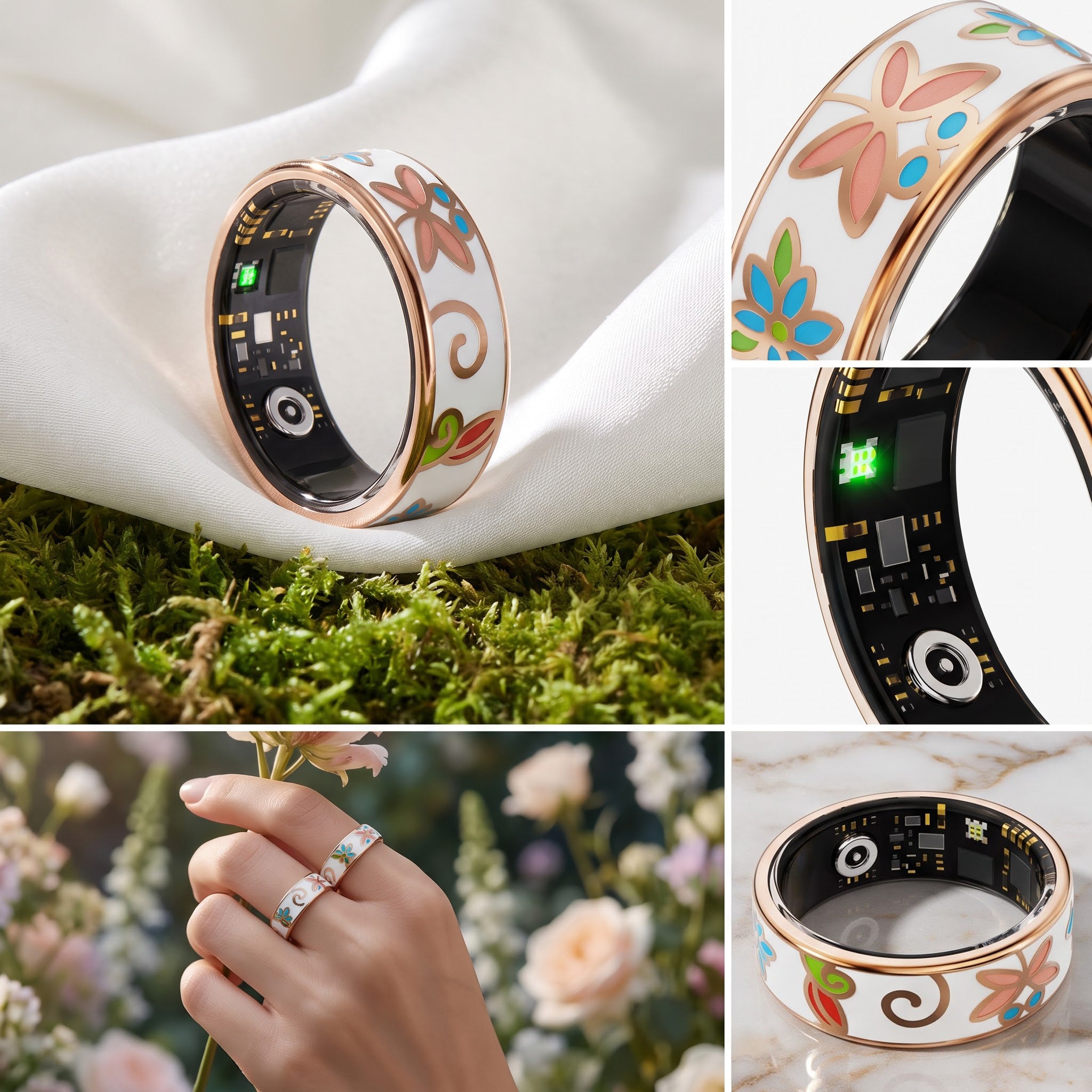 Dragonfly Abstract Artwork Luna Smart Ring IP68 Waterproof Sleep and Fitness Tracker Rings - DAA01