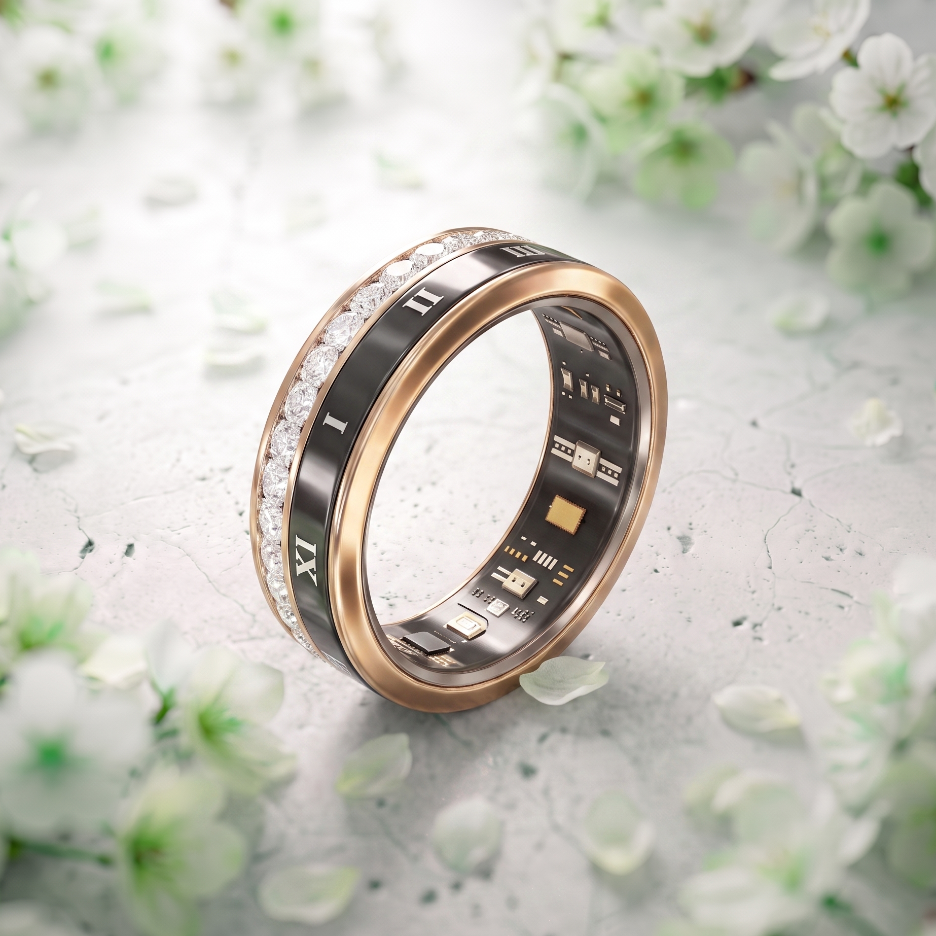 Crystal Luna Smart Ring IP68 Waterproof Sleep and Fitness Tracker Rings