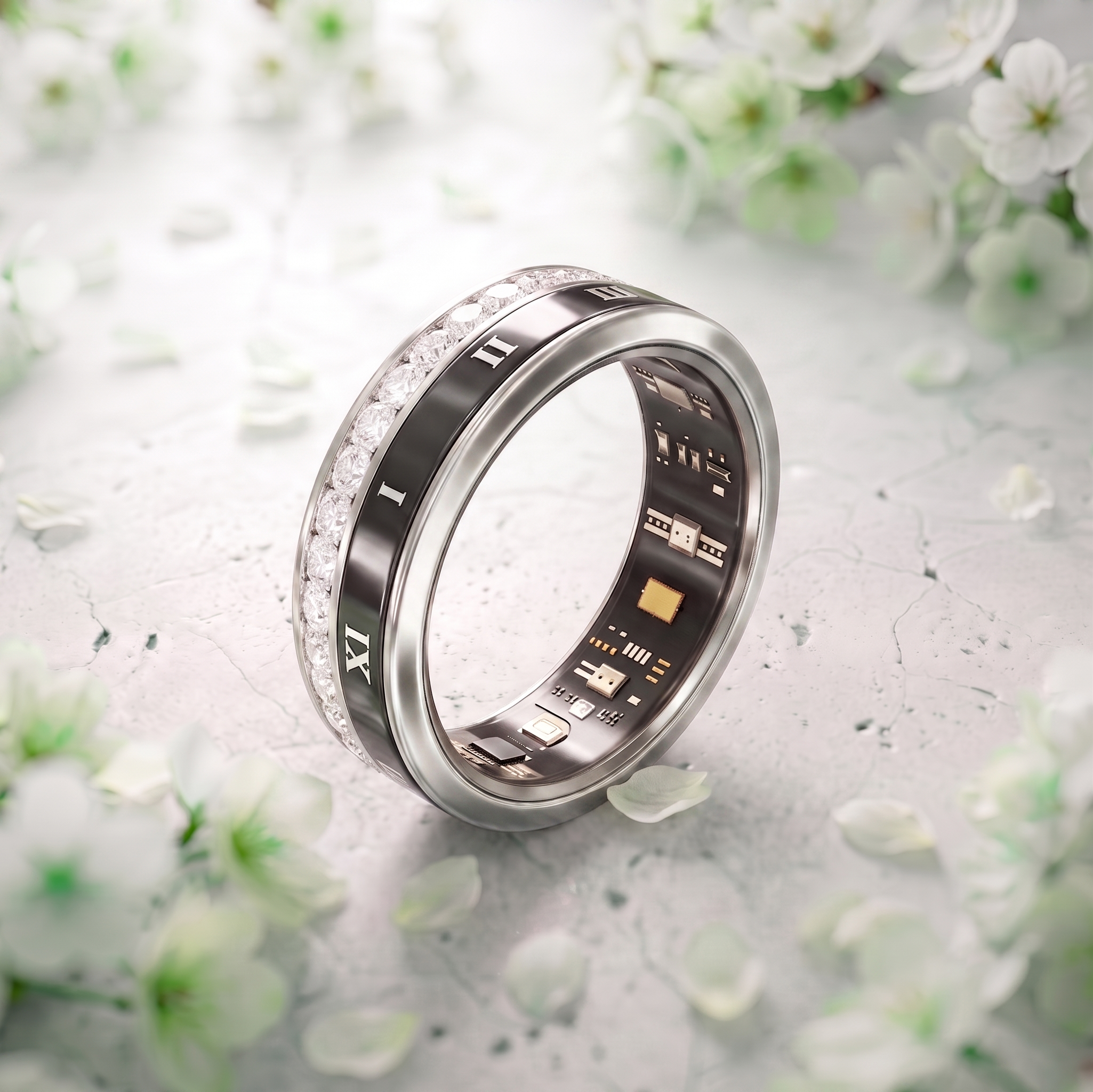 Crystal Luna Smart Ring IP68 Waterproof Sleep and Fitness Tracker Rings