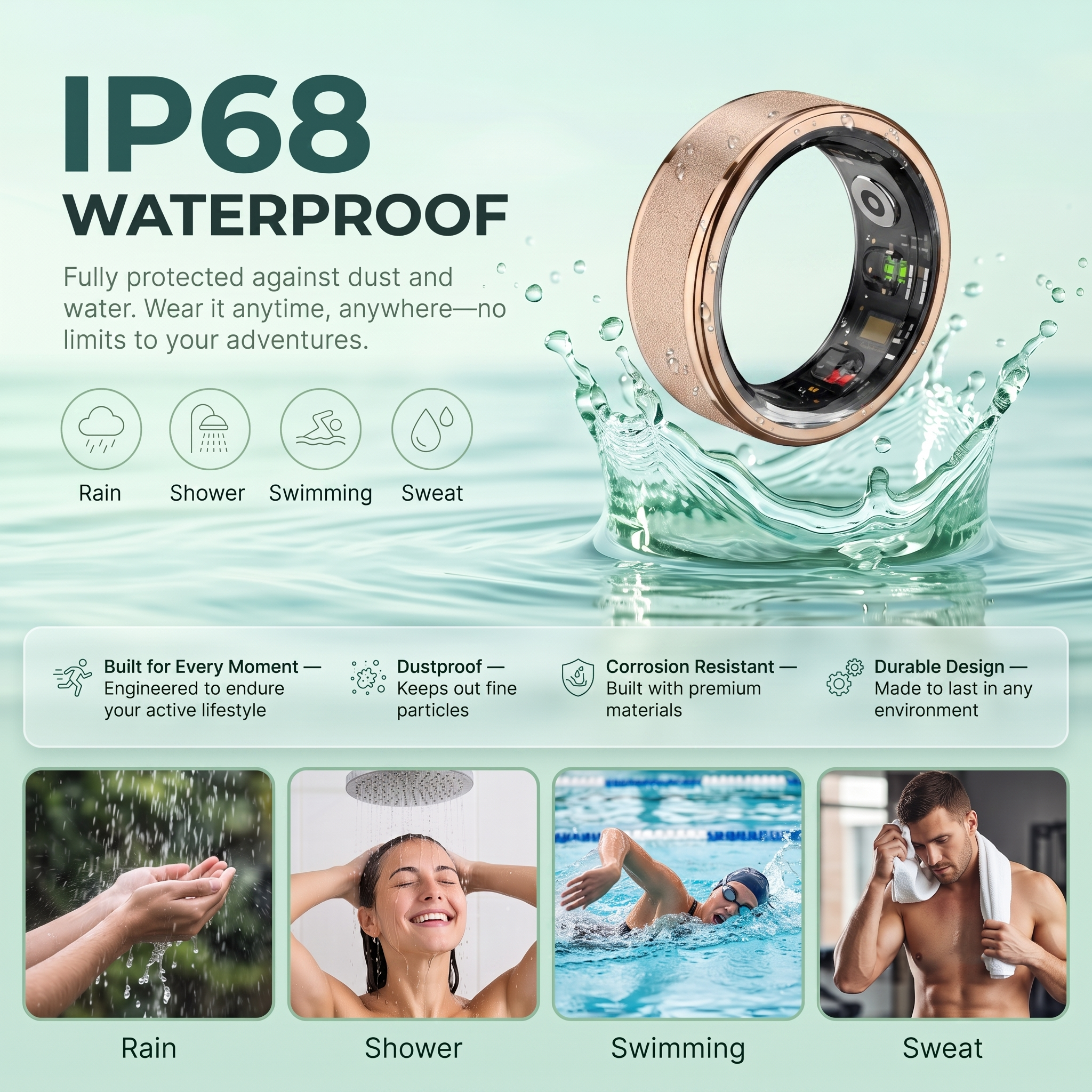 Frosted Luna Smart Ring IP68 Waterproof Sleep and Fitness Tracker Rings