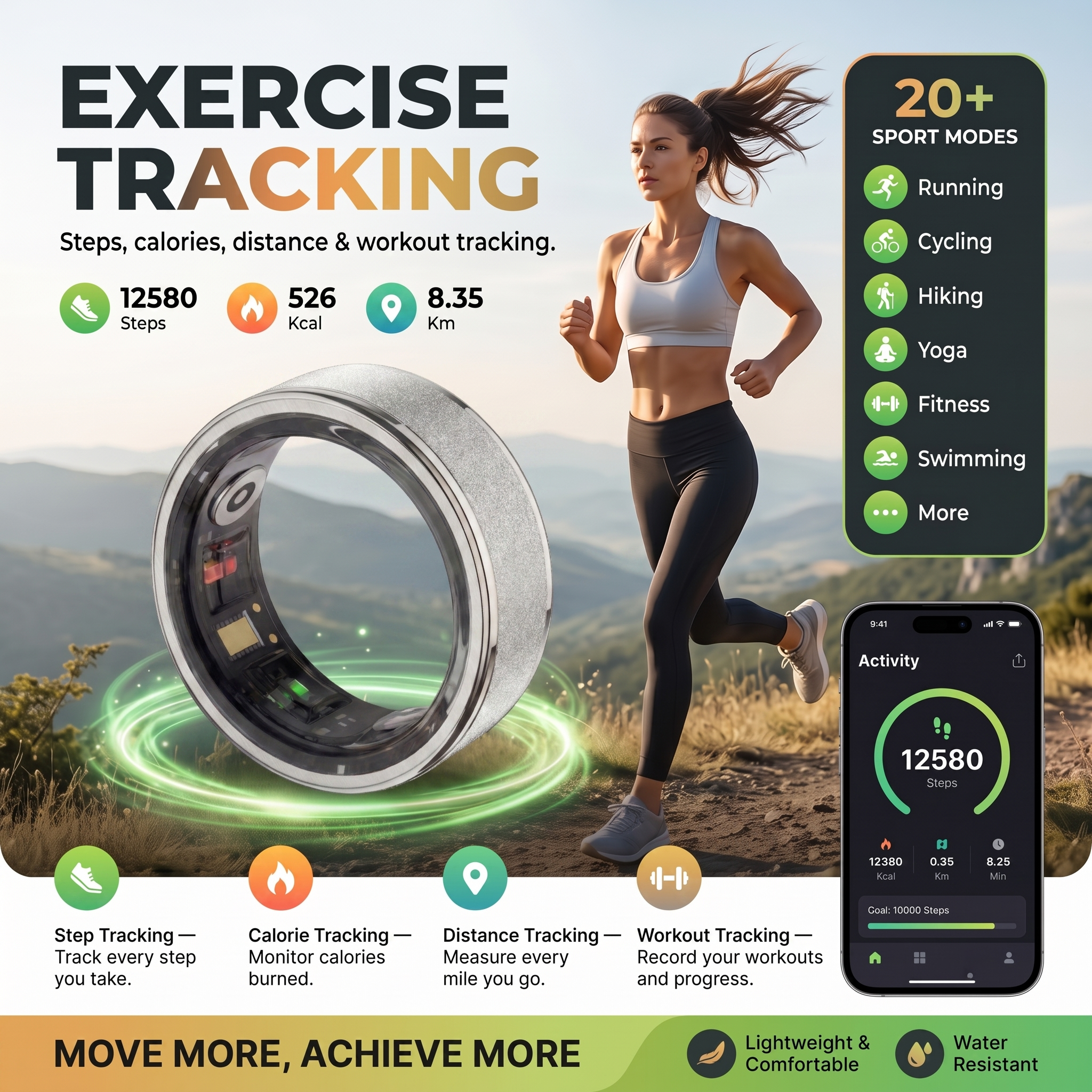 Frosted Luna Smart Ring IP68 Waterproof Sleep and Fitness Tracker Rings