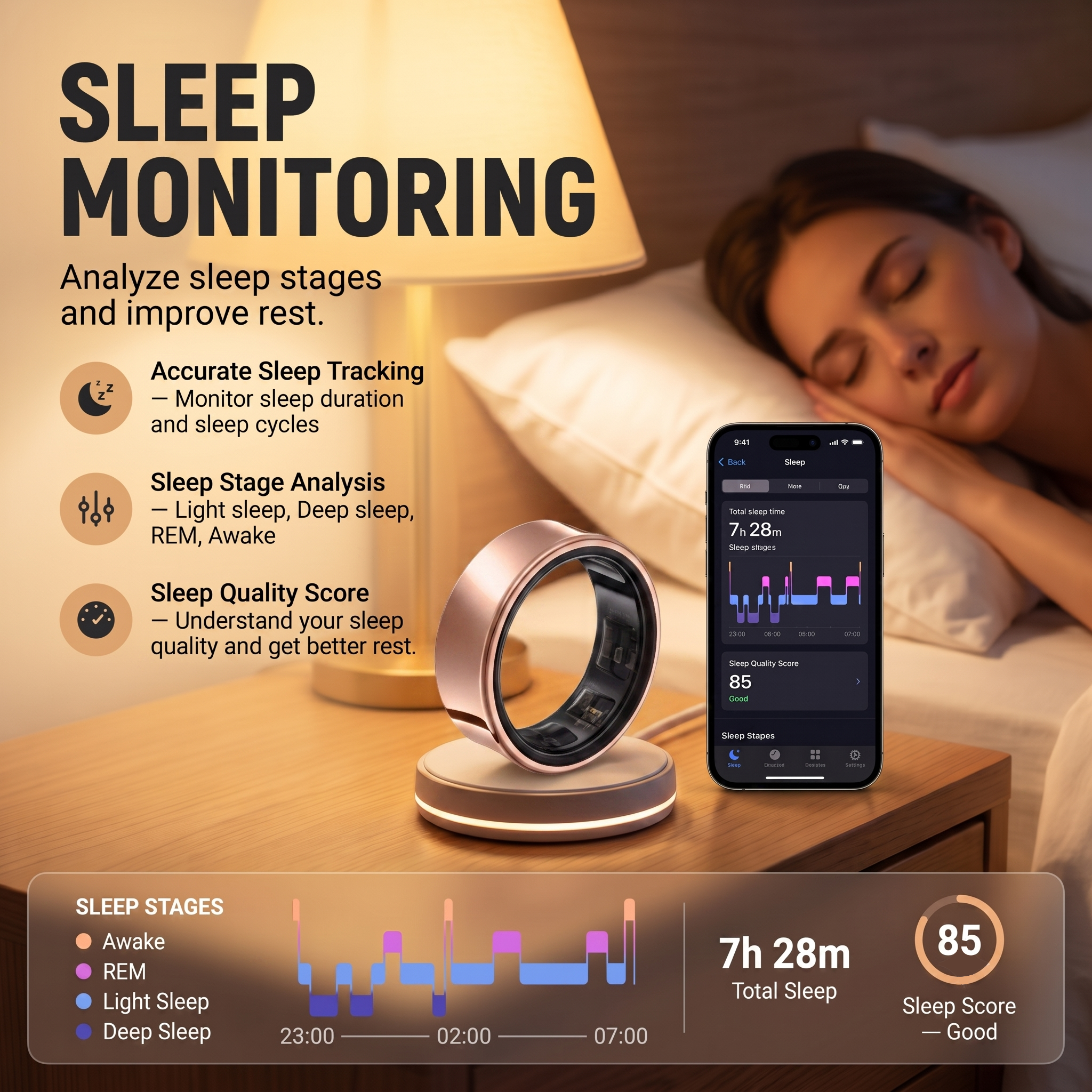 Luna Smart Ring IP68 Waterproof Sleep and Fitness Tracker Rings - R02