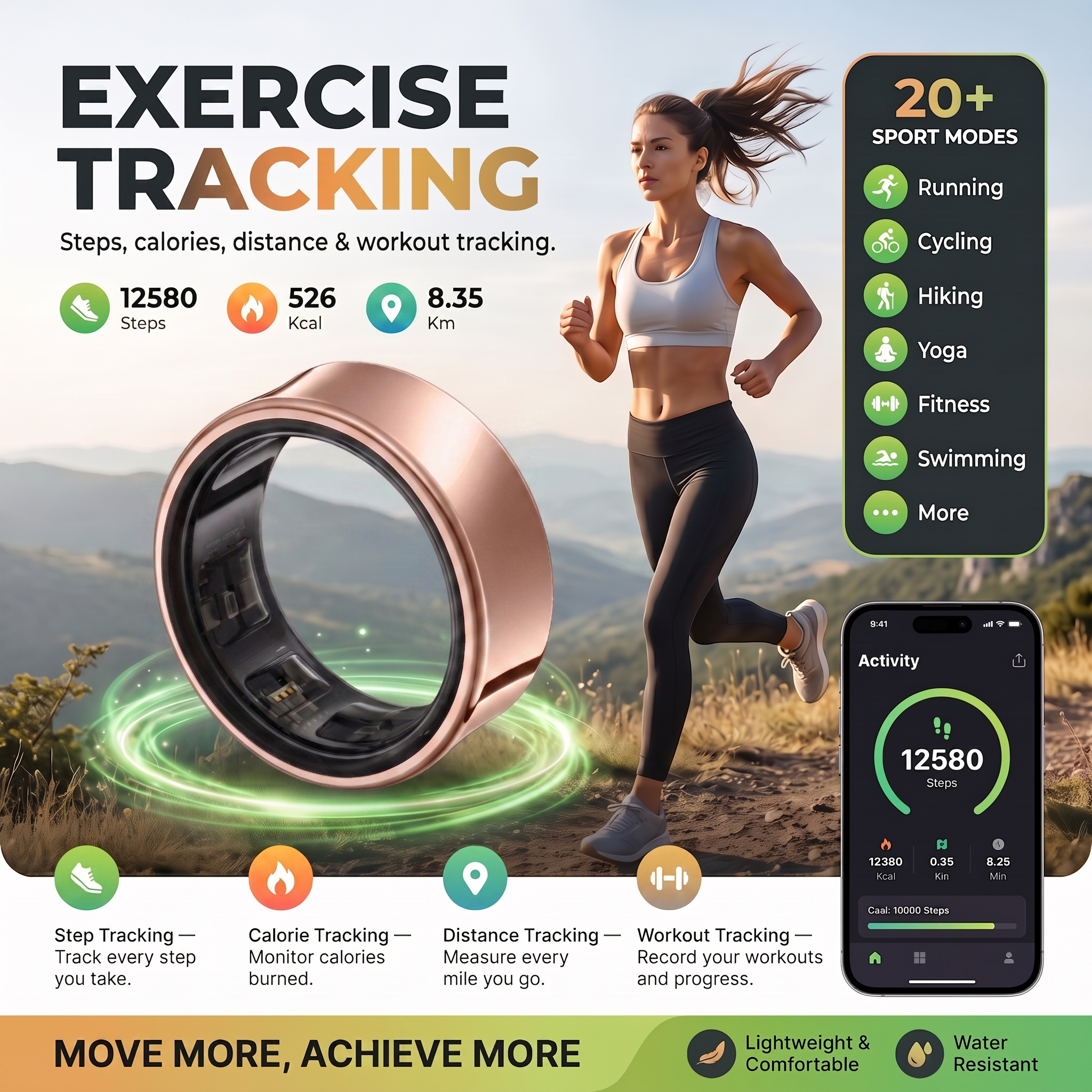 Luna Smart Ring IP68 Waterproof Sleep and Fitness Tracker Rings - R02