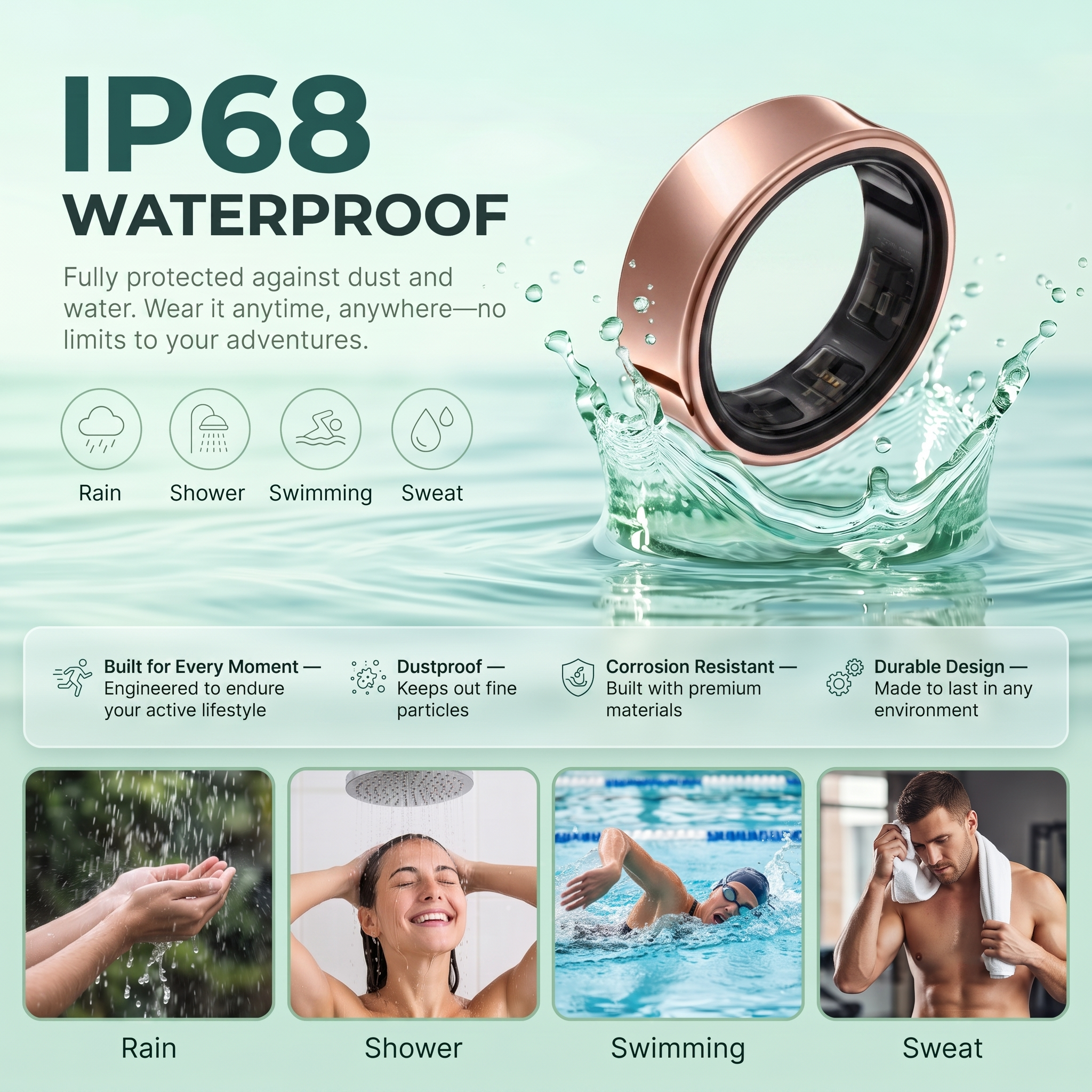 Luna Smart Ring IP68 Waterproof Sleep and Fitness Tracker Rings - R02